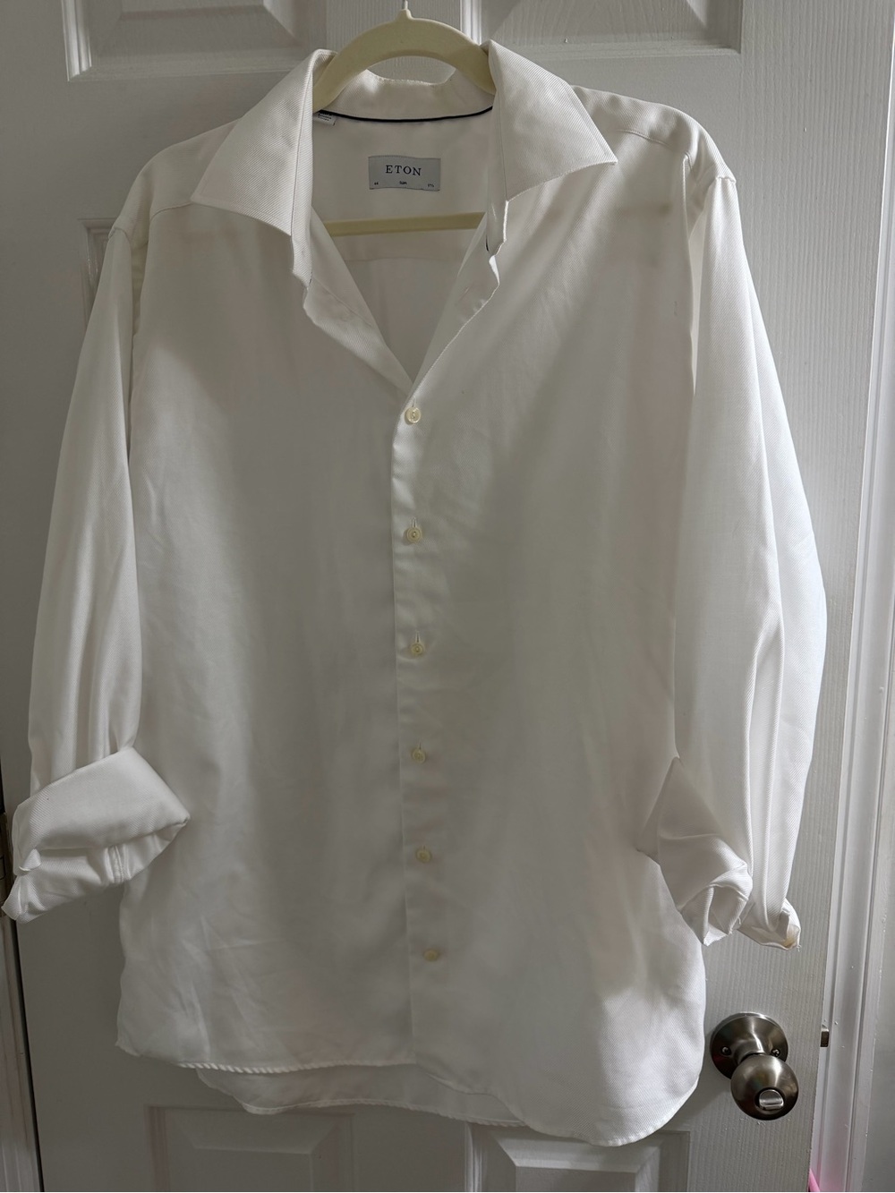 Eton White Luxury Dress Shirt Mens Long Sleeve Button Up EUC 44 Slim 17.5
